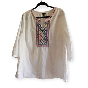 Talbots White Tunic with Multicolor Embroidery